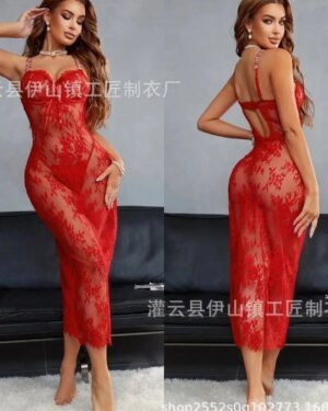 جديد مثير الدانتيل شبكة زهرة التطريز عارية الذراعين العميق الخامس الحمالات أكمام فستان طويل المرأة رقيقة نقية الرغبة نمط غير رسمي gut0