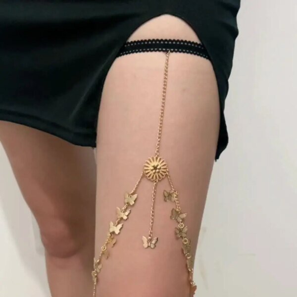 شريط مرن الساق الفخذ سلسلة فراشة عباد الشمس هندسية الفخذ الجسم سلسلة فستان تزيين الطبقات سلاسل سبيكة الساق سلسلة