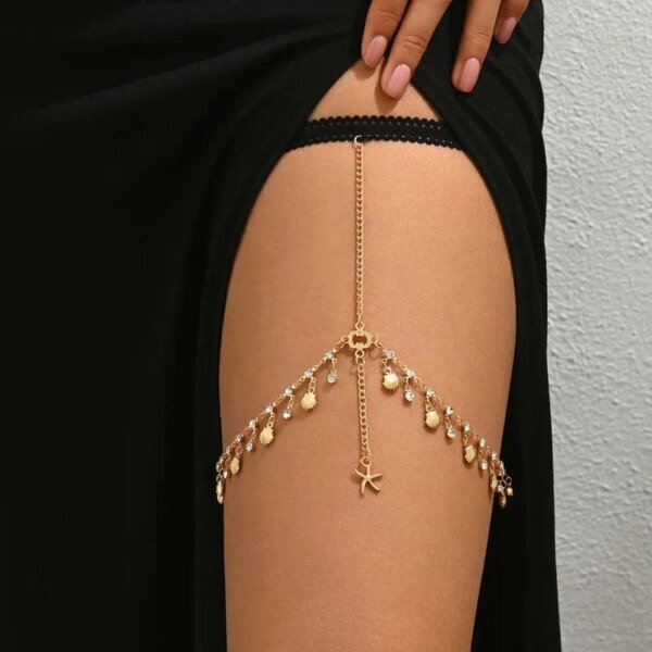 مثير قذيفة معدنية نجم البحر شرابة الساق سلسلة للنساء جديد عصري الذهب اللون كريستال طويل الفخذ سلسلة الشاطئ مجوهرات الحفلات هدايا